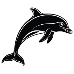 Obraz premium Marine dolphin vector silhouette art, a jumping ocean mammal