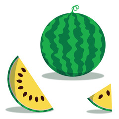 Watermelon. Vector set of Watermelons isolated on white background. Vector yellow watermelon illustration on white background. Vector Watermelon in flat style. Summer yellow fruit