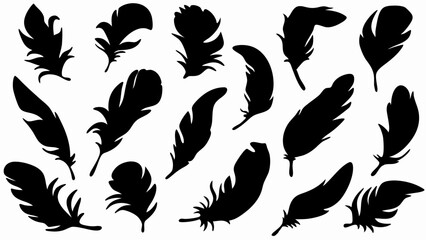 set of feather silhouette vector on white background