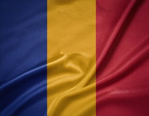 Naklejka premium Romanian flag: blue, yellow, and red fabric texture