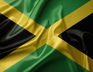 Waving jamaican flag with yellow cross on black and green background
