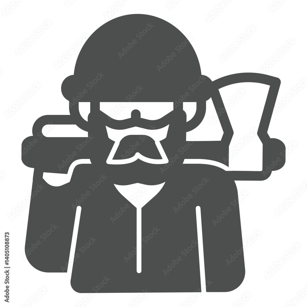 Poster logger with beard face and axe solid icon, forest industry concept. vector graphics. worker man avat