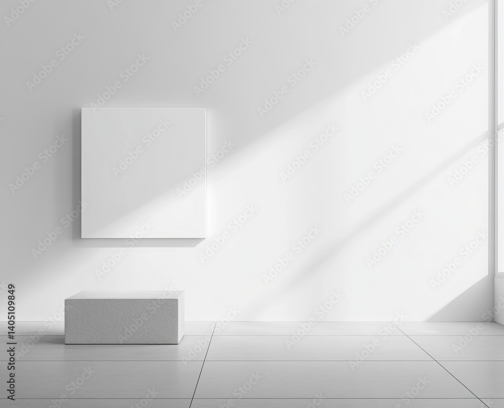 Aufkleber a simple white wall with a blank frame in an art gallery. there is one empty square white picture on