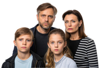Fototapeta premium Family expressing concern in a serious portrait, highlighting emotions and relationships among members