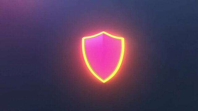 Glowing pink shield security icon on dark background