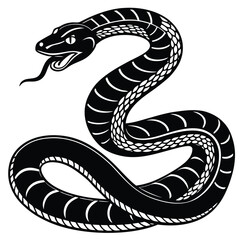 Black and white cartoon snake in a snake shape with a cobra silhouette, symbolizing a poisonous reptile in an artistic, nature-inspired design