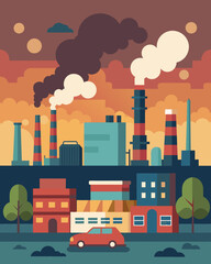 Obraz premium The air is thick and polluted from the lack of maintenance on factories and industrial sites.. Vector illustration