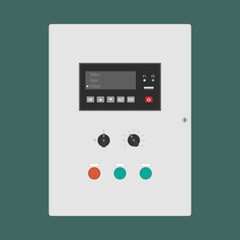 Industrial control panel with programmable controller and buttons. Flat style vector illustration. EPS10