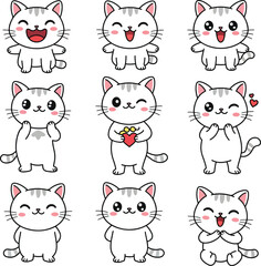Cute White Cat Happy Emoticons Kawaii Style