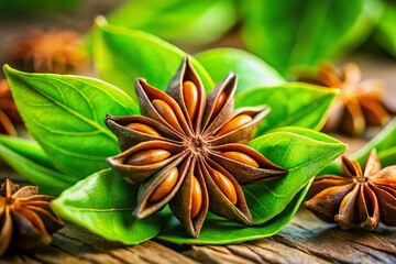 Lush Green Anise Tree Leaves & Spice: High-Resolution Stock Photo