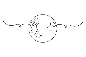 Earth globe continuous one line drawing of simple vector icon