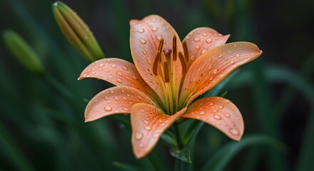 Close-up of Orange Lily Flower with Water Droplets on Petals