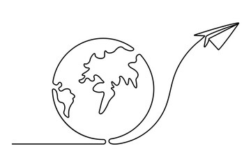 Earth globe continuous one line drawing of simple vector icon
