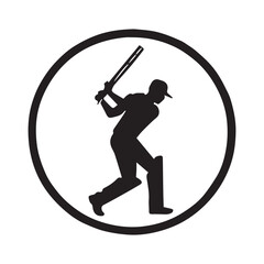 Cricket Sport Team Club Logo silhouette White Background.