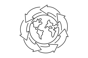 Earth globe continuous one line art with black and white background