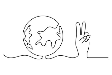 Earth globe continuous one line art with black and white background