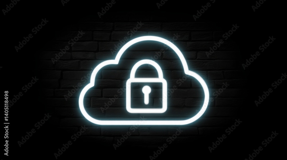 Poster cloud with a lock indicating secure data storage solutions and protection against unauthorized acces