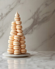 Stacked macarons, a delicate tower of light beige treats