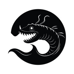 leviathan in ocean depths black and white