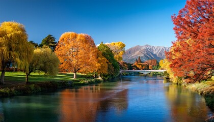 Autumn foliage along the Avon River in Christchurch New Zealand