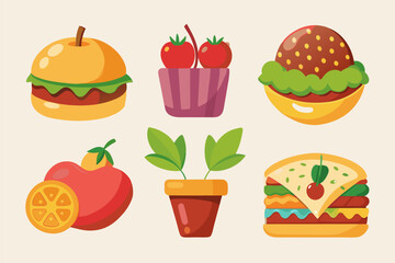 Food and Fruit Icons Vector Set