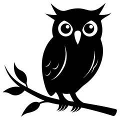 Owl on Branch Silhouette Vector Art