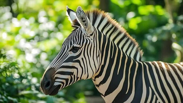 Majestic zebra posing in lush green habitat