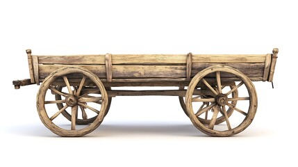 Traditional bullock cart with rustic wooden design, isolated on white background, ideal for vintage transportation concepts