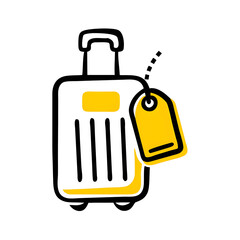 Luggage icon with tag design for travel agency website in playful style and copy space