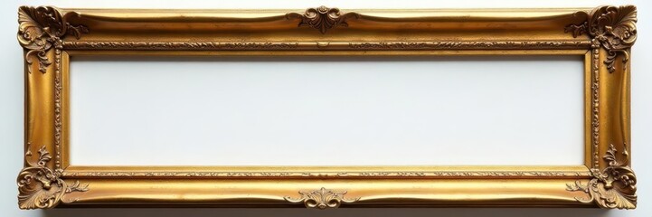 Long thin golden picture frame cutout, weathered patina, elegant design, weathered, gold, art