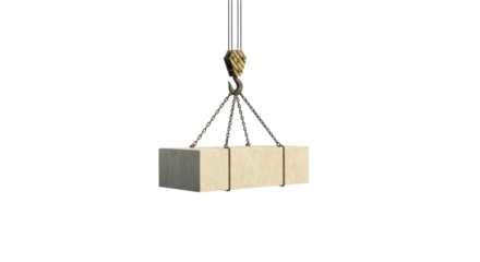 Isolated Concrete Block Suspended by Crane