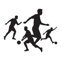 Soccer players in action Silhouette White Background.