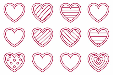 Hand Drawn Heart Outline Icons Vector Set – Minimal Black Love Shape Collection