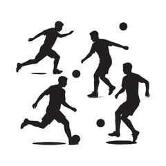 Soccer players in action Silhouette White Background.