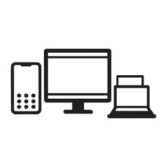 Vector Digital Tablet Mobile Phone Smart Phone Laptop and Computer silhouette White Background.