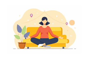 Minimalist Woman Meditating in Yellow Background