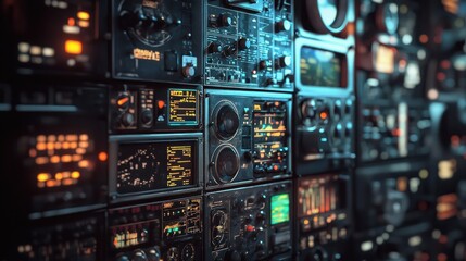 Fototapeta premium Retro Futuristic Control Panel: A Symphony of Analog and Digital