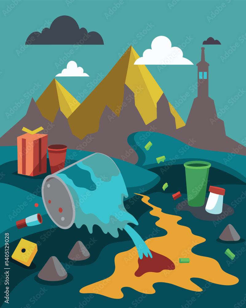Poster a vile mixture of rotting garbage and chemical runoff seeping from a neglected landfill creating a h