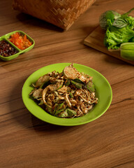Karedok Traditional Indonesian Raw Vegetable Salad Served on a Plate with Fresh Lalapan and Spicy Sambal, Rich in Flavor and Full of Natural Goodness.