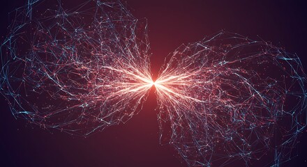 Abstract Network Connection with Glowing Center Point and Flowing Lines