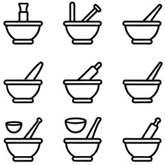 Simple Line Art Illustration of Mortar and Pestle Sets