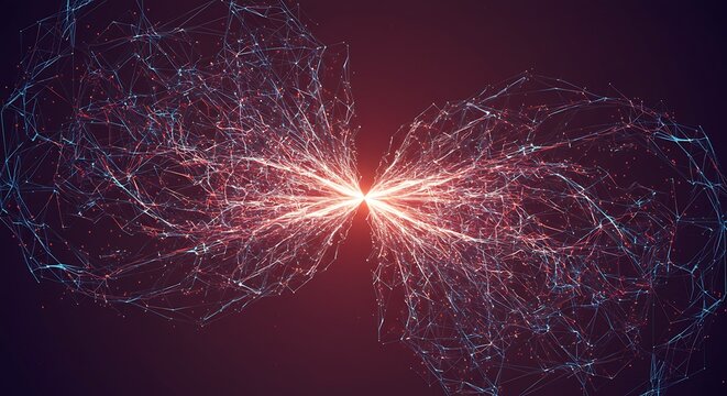 Abstract Network Connection with Glowing Center Point and Flowing Lines