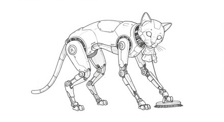 Fototapeta premium Robotic Cat with Hydraulic Legs Performing Self-Maintenance
