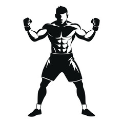 realistic silhouette of a boxer in a guard position vector illustration