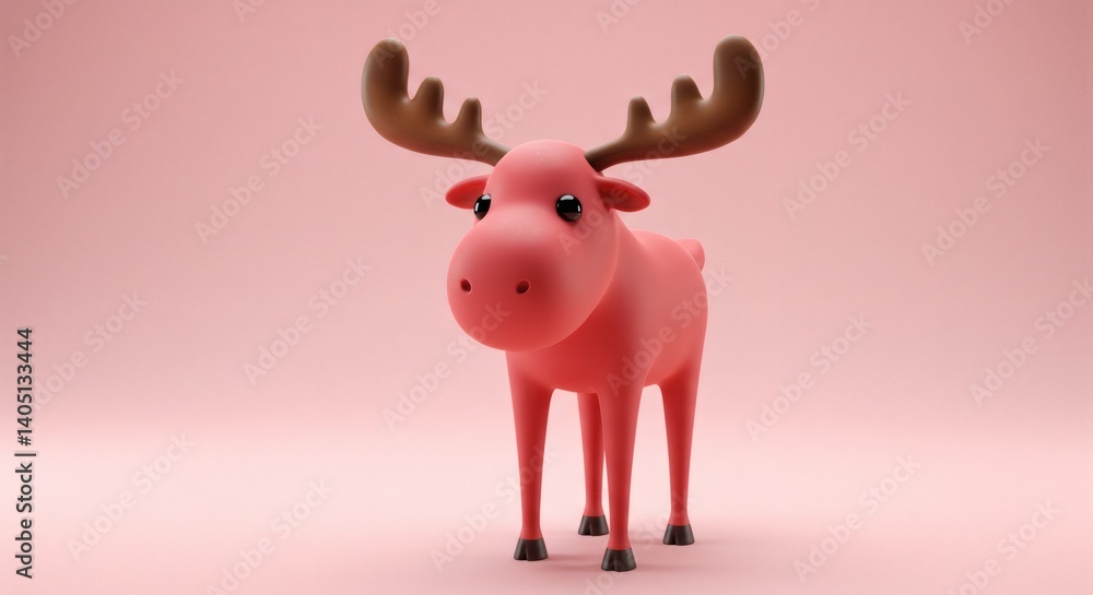 Poster charming 3d render of a playful pink moose against a soft background delight