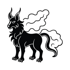 mythical beast in fog vector line art