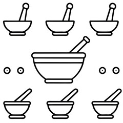 Simple Line Art Illustration of Mortar and Pestle Sets