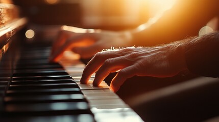 Piano keys being pressed by skilled hands.