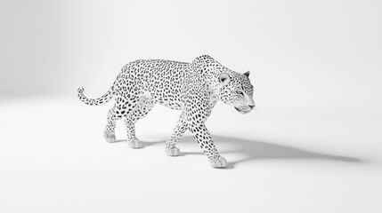 3D render of a leopard walking on a white background