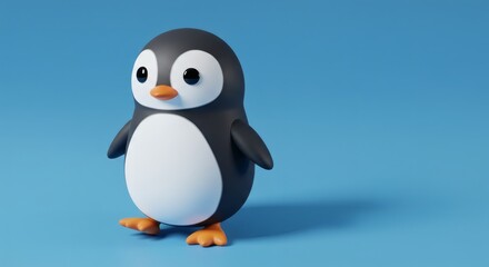 Obraz premium Charming 3D Render of a Cartoon Penguin Character Standing Adorably on Light Blue Background